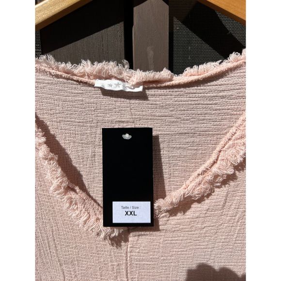 Ornella Paris | Pink Frayed-Trim Linen-Blend Shift Dress, XXL - Picture 5 of 6